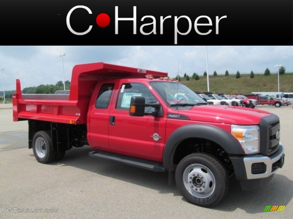 2012 F550 Super Duty XL Supercab 4x4 Dump Truck - Vermillion Red / Steel photo #1