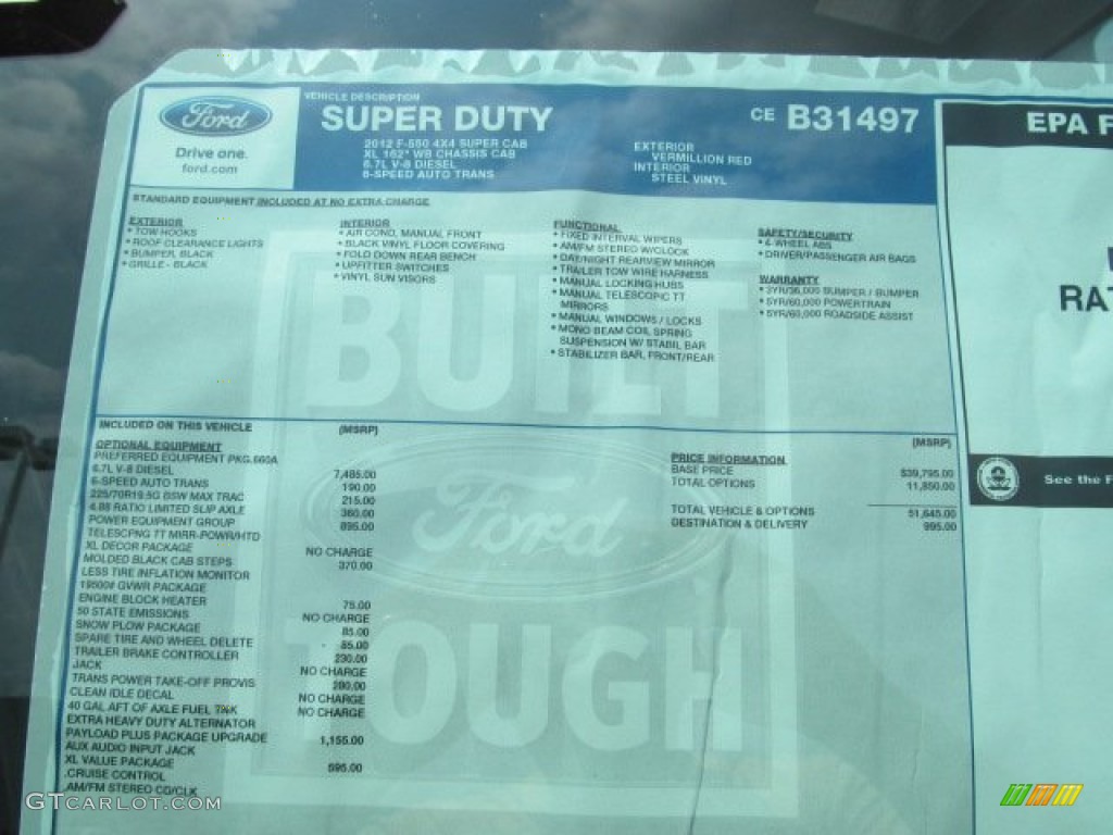 2012 Ford F550 Super Duty XL Supercab 4x4 Dump Truck Window Sticker Photos