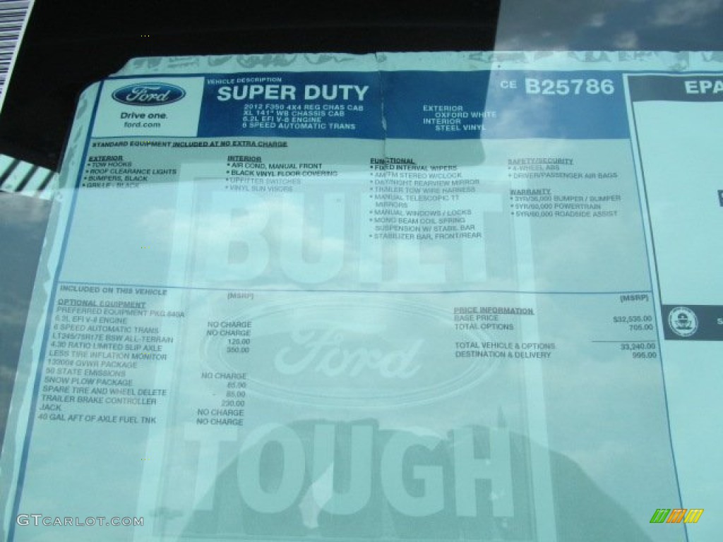 2012 Ford F350 Super Duty XL Regular Cab 4x4 Dump Truck Window Sticker Photos