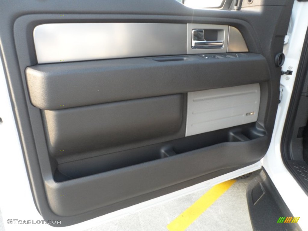 2012 Ford F150 SVT Raptor SuperCrew 4x4 Raptor Black Leather/Cloth Door Panel Photo #66601954