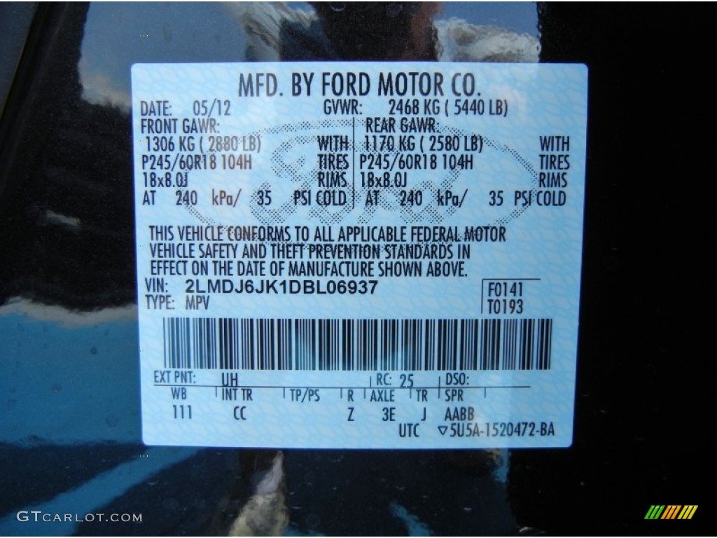 2013 MKX Color Code UH for Tuxedo Black Photo #66609372