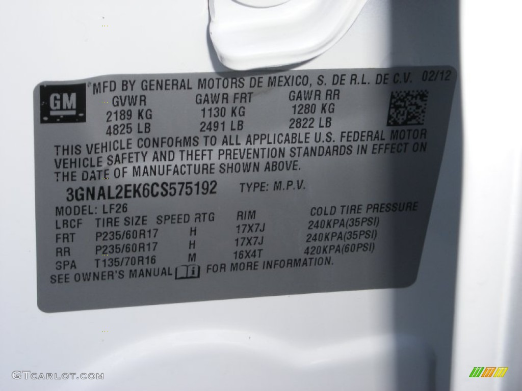 2012 Chevrolet Captiva Sport LS Info Tag Photo #66640376