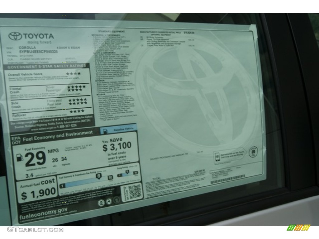 2012 Toyota Corolla S Window Sticker Photo #66655391