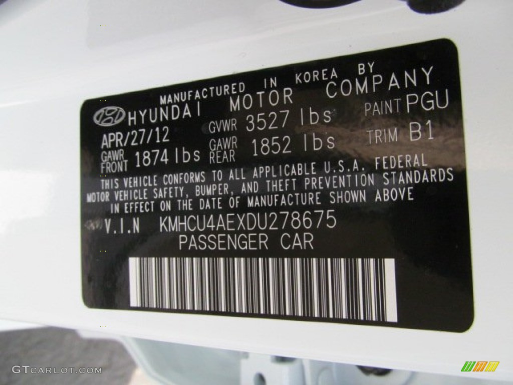 2013 Accent Color Code PGU for Century White Photo #66659072