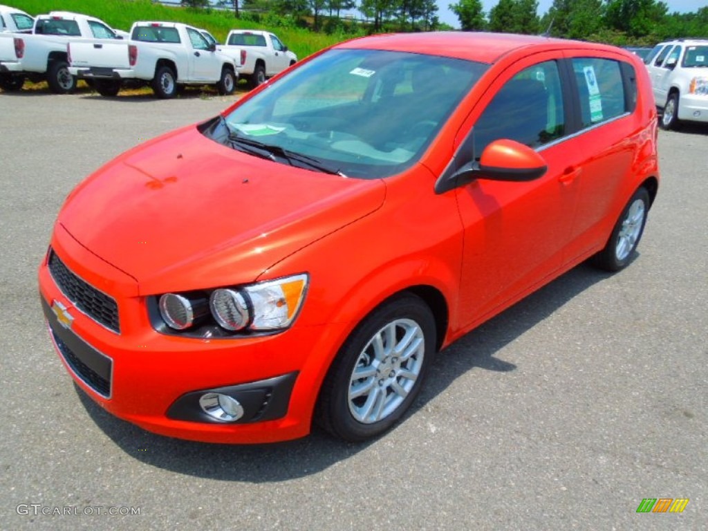 Inferno Orange Metallic 2012 Chevrolet Sonic LT Hatch Exterior Photo #66669959