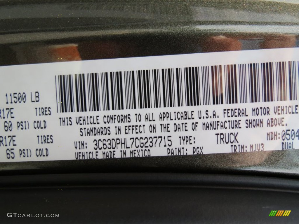2012 Ram 3500 HD Color Code PGX for Sagebrush Pearl Photo #66670946