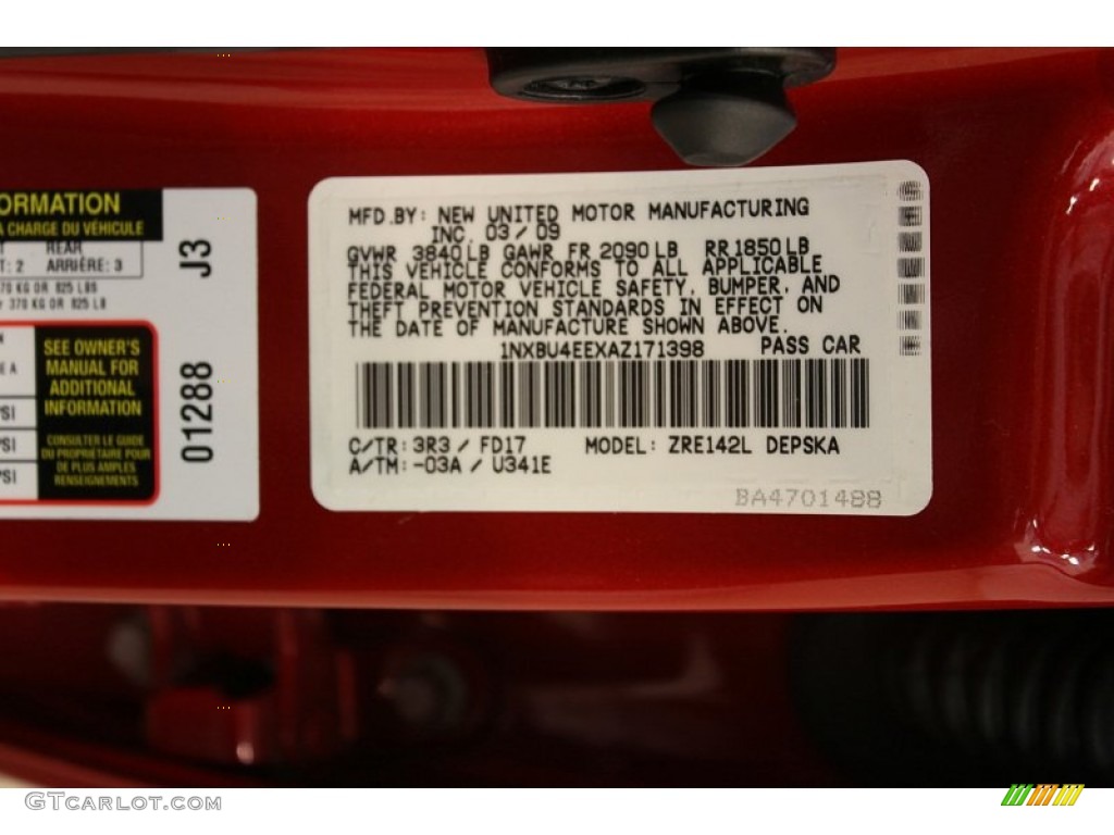 2010 Corolla Color Code 3R3 for Barcelona Red Metallic Photo #66671411