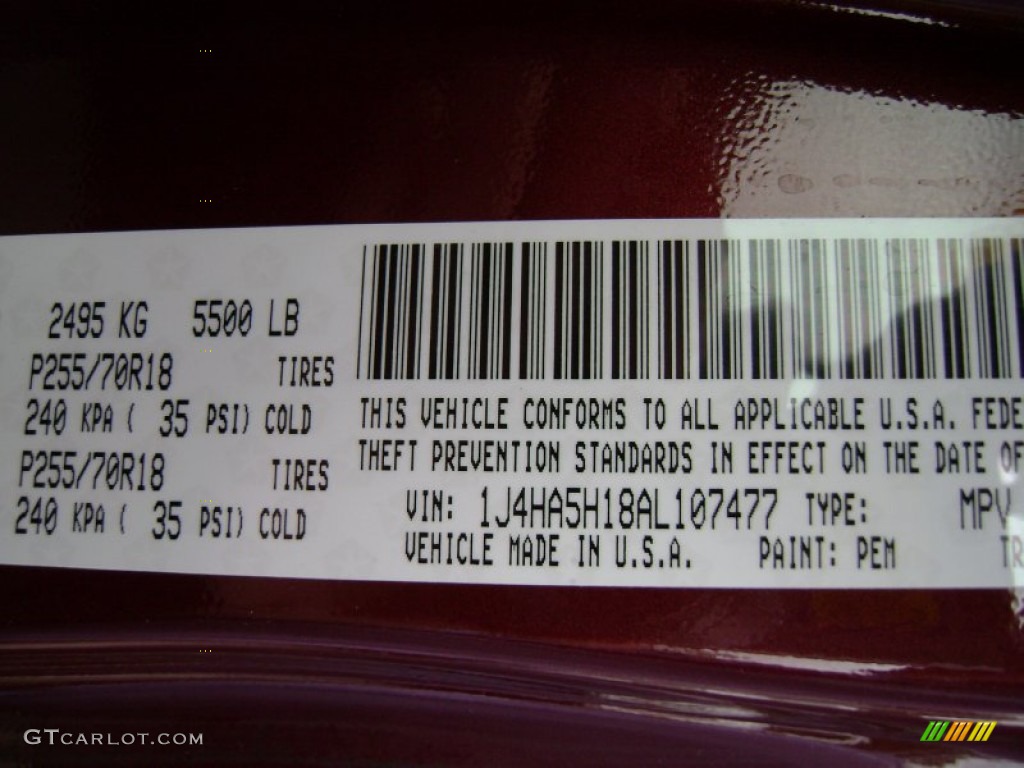2010 Wrangler Unlimited Color Code PEM for Red Rock Crystal Pearl Photo #66677114