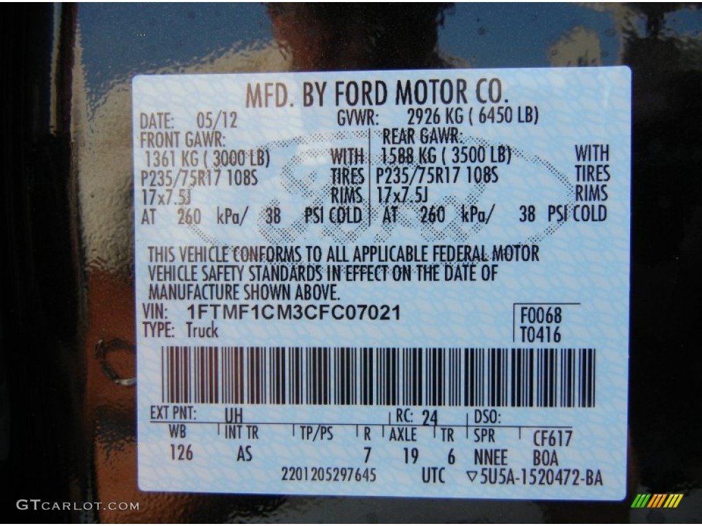 2012 F150 Color Code UH for Tuxedo Black Metallic Photo #66684590
