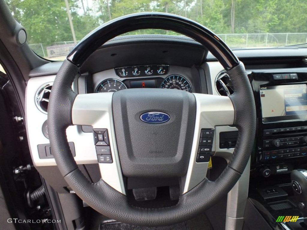 2012 Ford F150 Platinum SuperCrew 4x4 Platinum Sienna Brown/Black Leather Steering Wheel Photo #66685583
