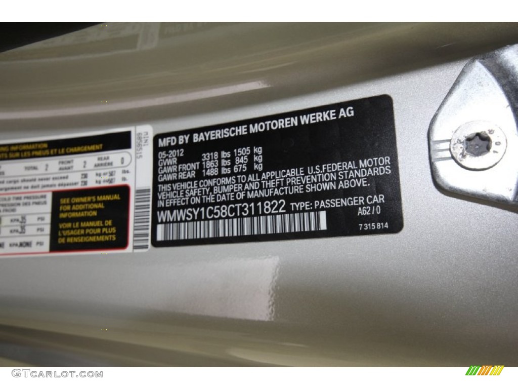 2012 Cooper Color Code A62 for White Silver Metallic Photo #66689486