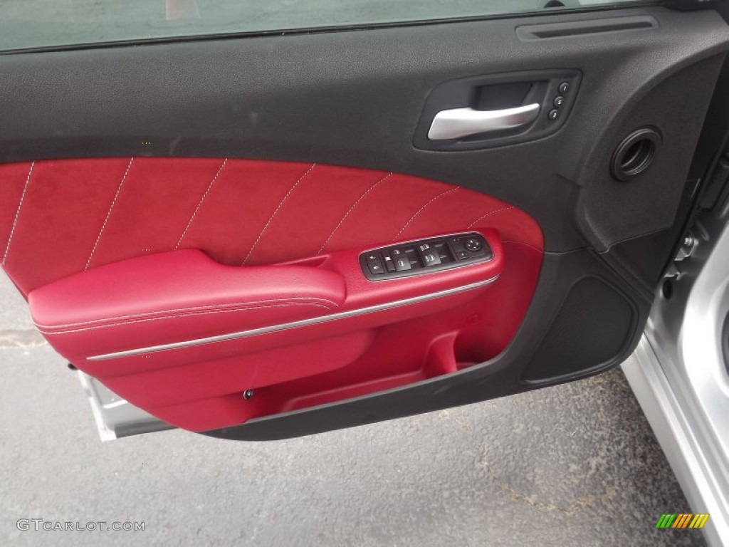 2012 Dodge Charger SRT8 Black/Red Door Panel Photo #66695792