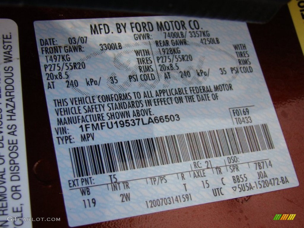 2007 Expedition Color Code T5 for Dark Copper Metallic Photo #66697121