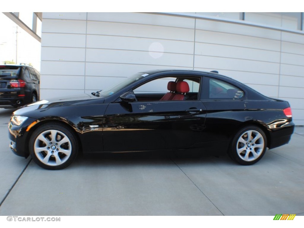 2009 3 Series 328xi Coupe - Jet Black / Coral Red/Black Dakota Leather photo #3