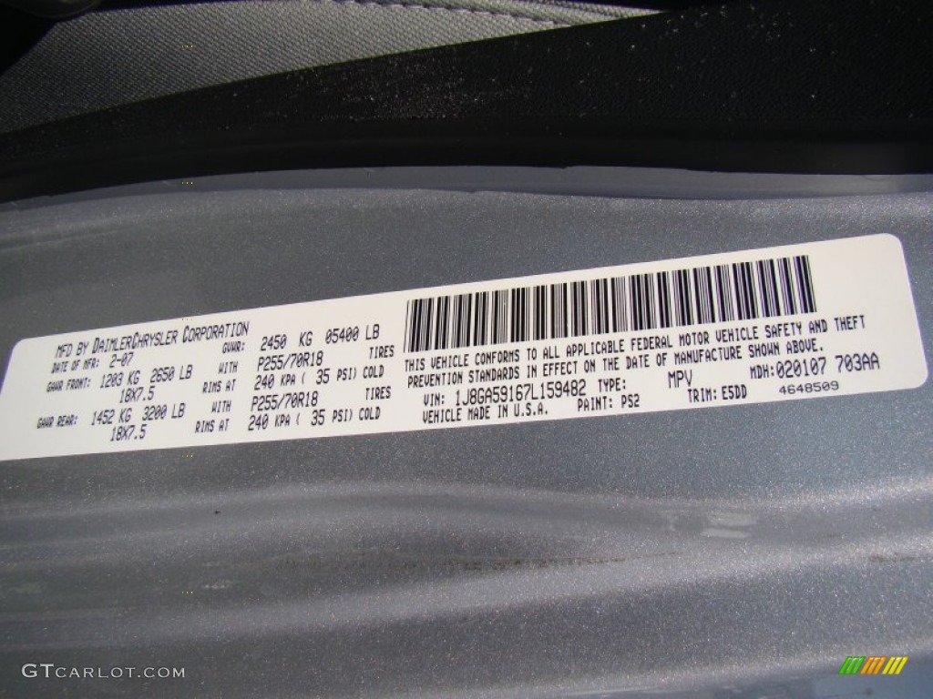 2007 Wrangler Unlimited Color Code PS2 for Bright Silver Metallic Photo #66698381