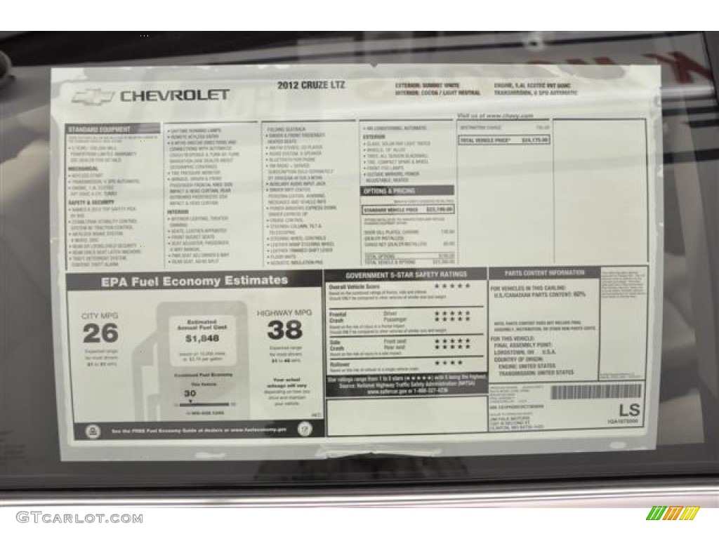 2012 Chevrolet Cruze LTZ Window Sticker Photos