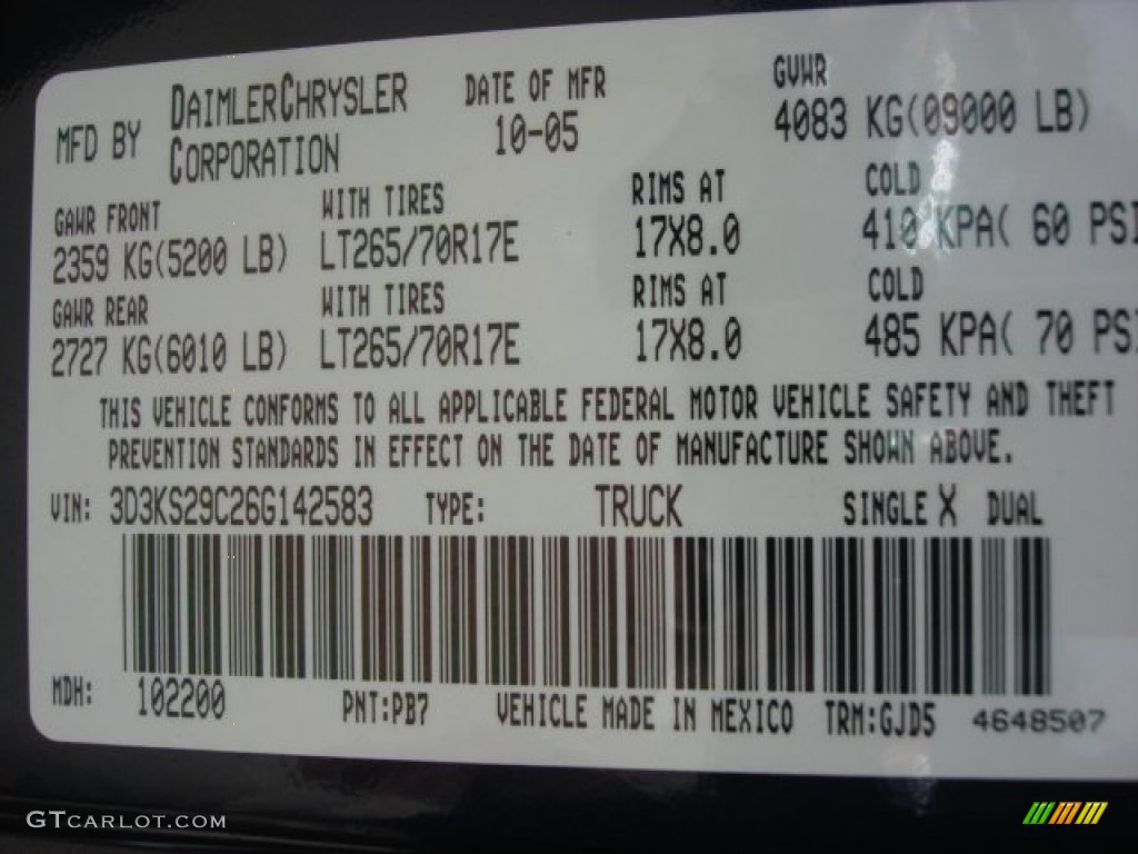 2006 Ram 2500 Color Code PB7 for Patriot Blue Pearl Photo #66707477