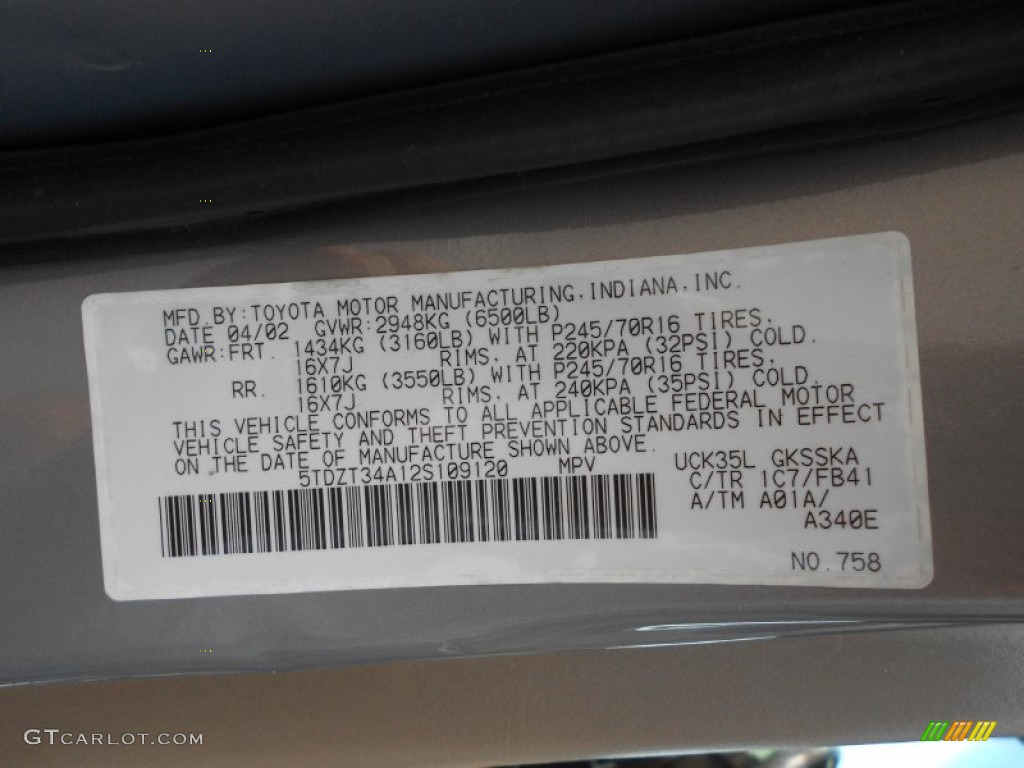2002 Sequoia Color Code 1C7 for Thunder Gray Metallic Photo #66710072