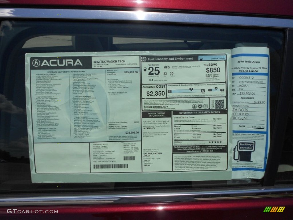 2012 Acura TSX Technology Sport Wagon Window Sticker Photo #66711234
