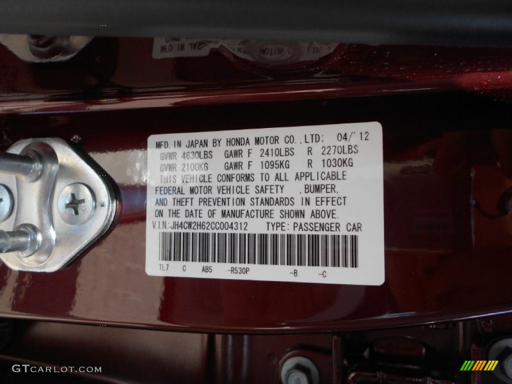 2012 TSX Color Code R530P for Basque Red Pearl Photo #66711242