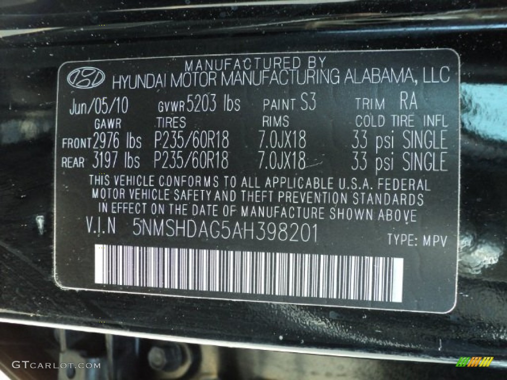 2010 Santa Fe Color Code S3 for Phantom Black Metallic Photo #66716411
