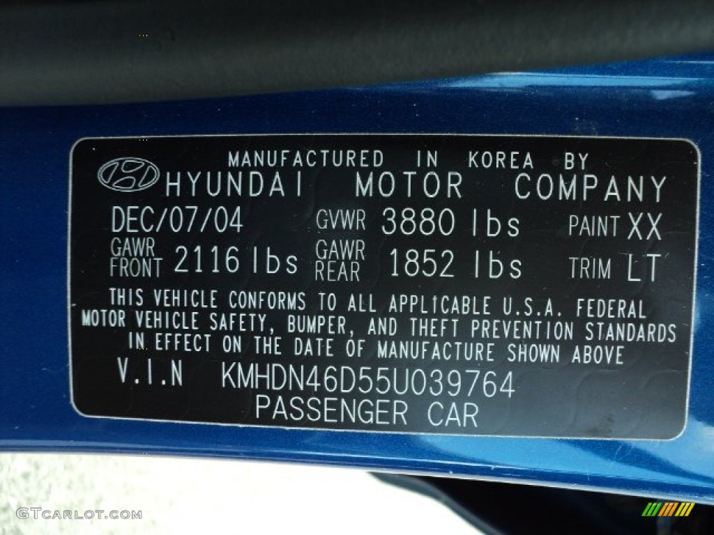 2005 Hyundai Elantra GLS Sedan Color Code Photos