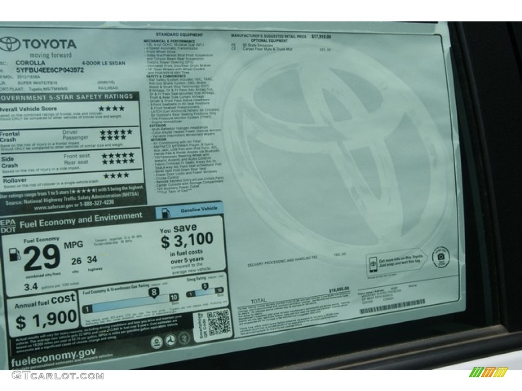 2012 Corolla LE - Super White / Ash photo #11