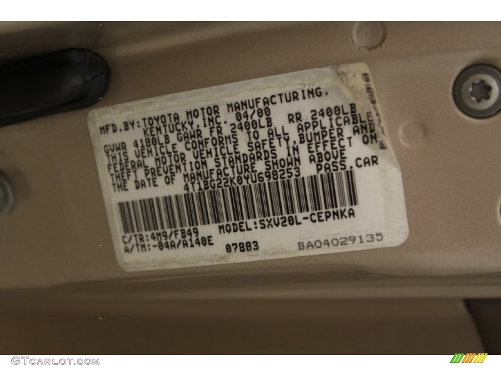 2000 Camry Color Code 4M9 for Cashmere Beige Metallic Photo #66730493