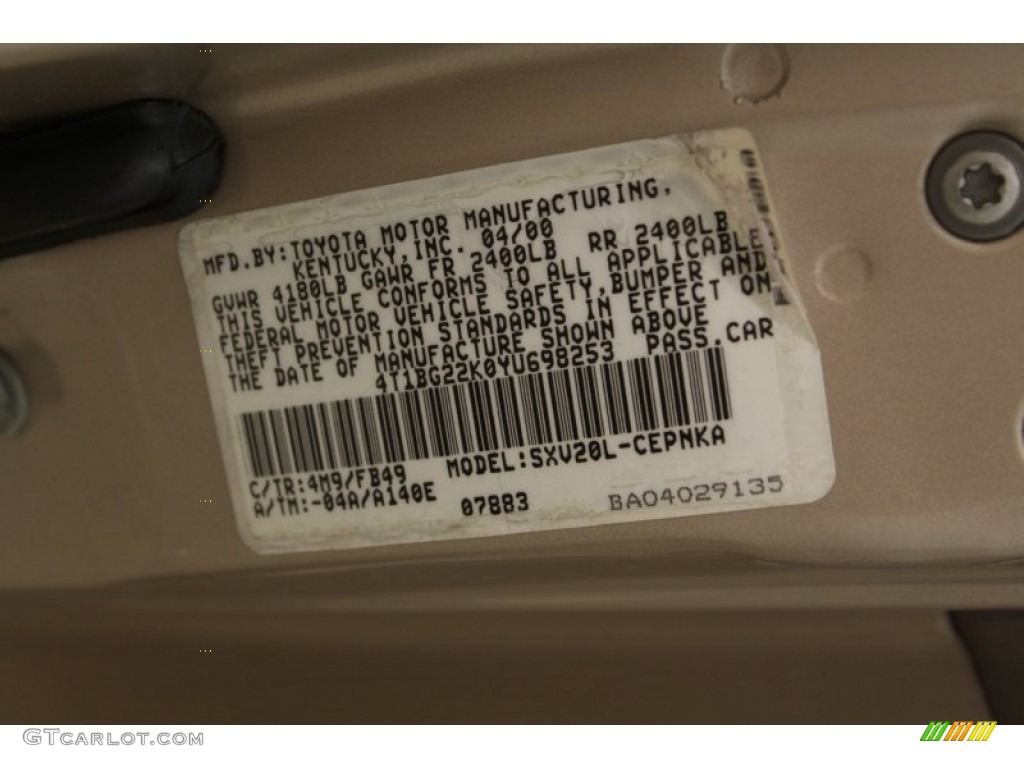 2000 Toyota Camry LE Color Code Photos