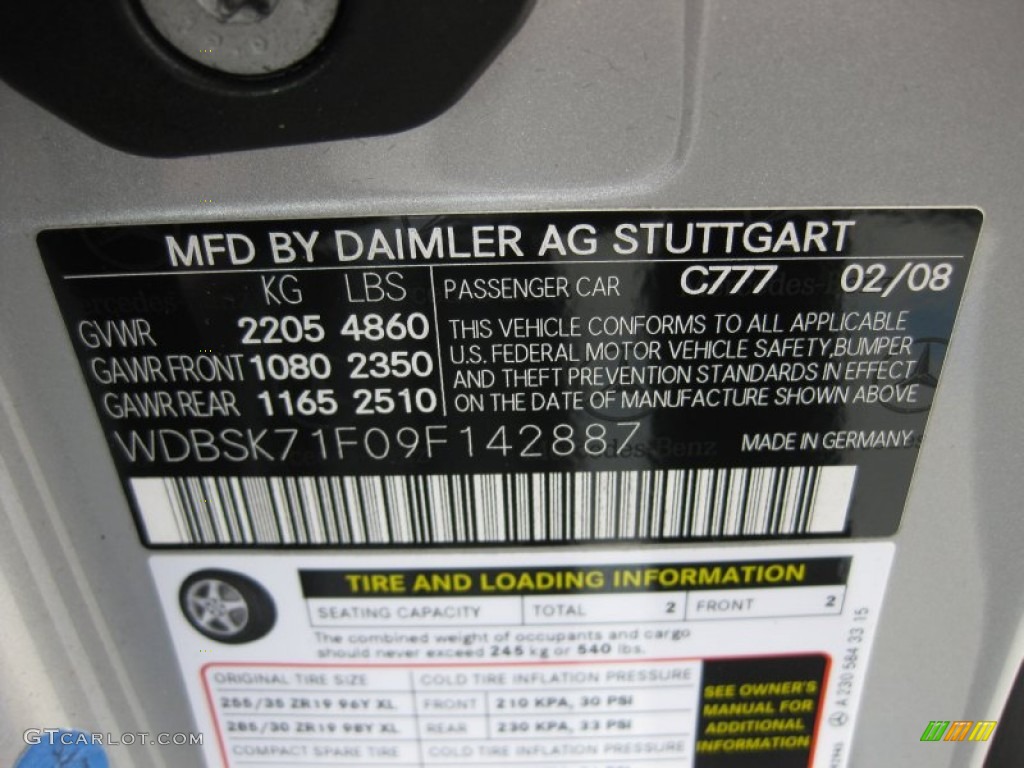 2009 SL Color Code 777 for Silver Arrow Silver Metallic Photo #66731996