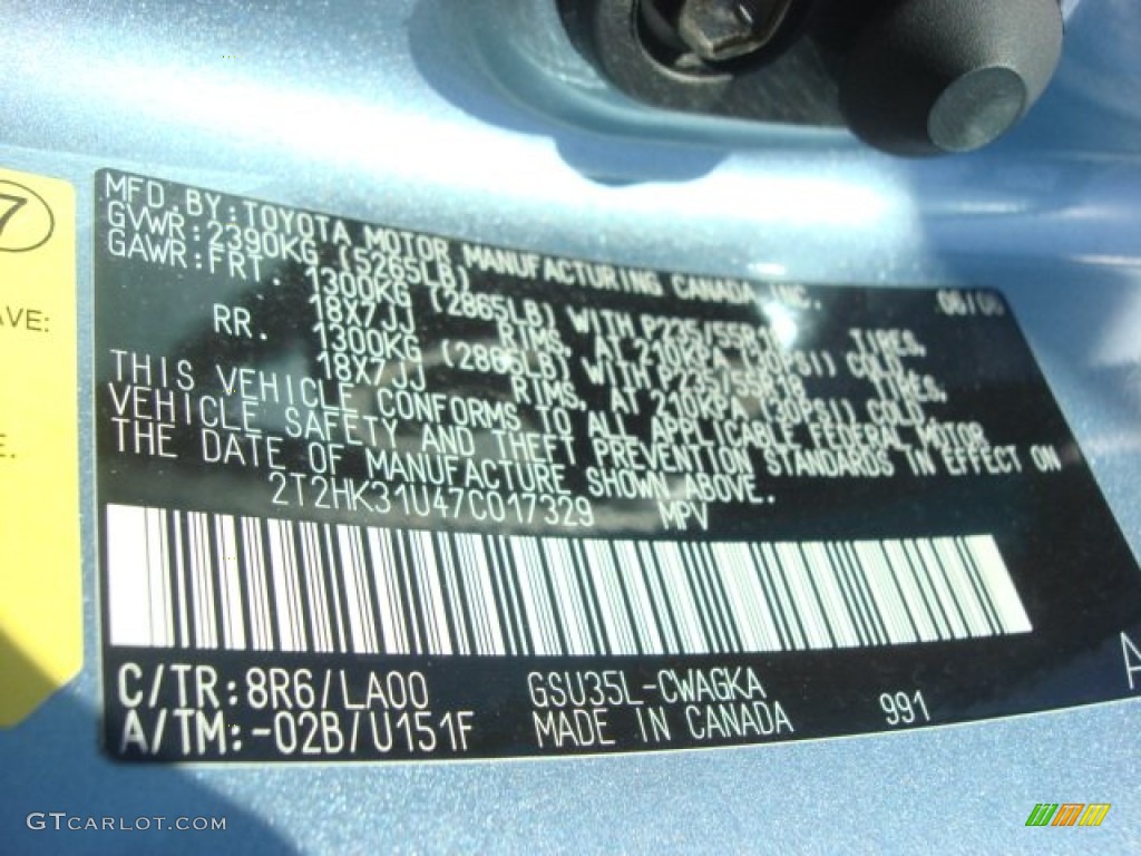 2007 RX Color Code 8R6 for Breakwater Blue Metallic Photo #66747325