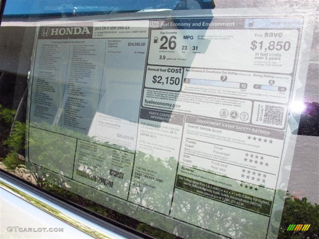 2012 CR-V EX - Alabaster Silver Metallic / Black photo #9