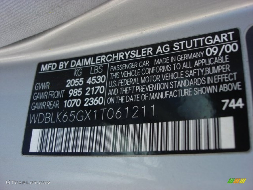 2001 CLK Color Code 744 for Brilliant Silver Metallic Photo #66765623
