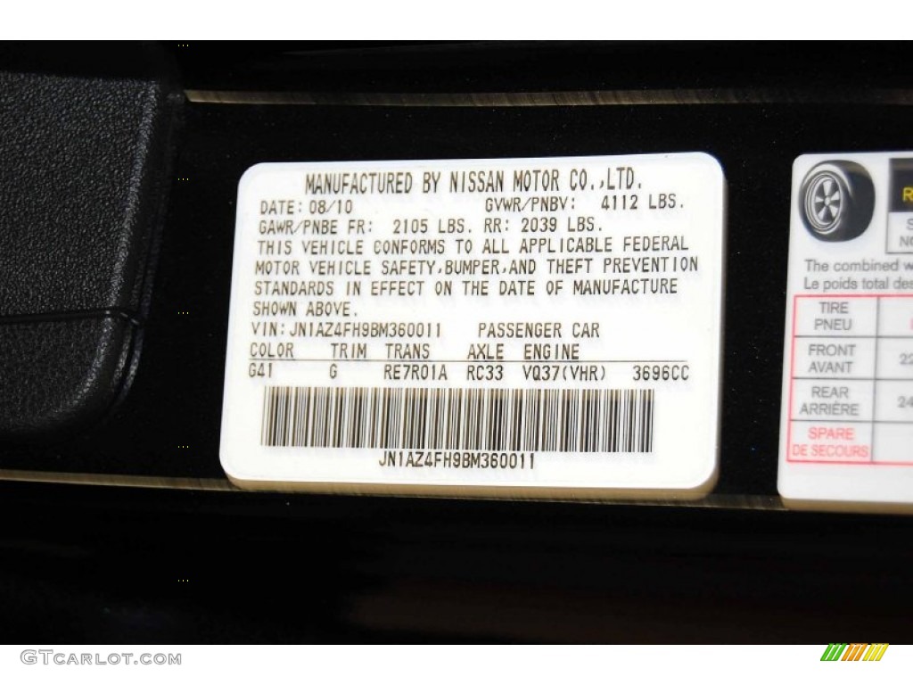 2011 Nissan 370Z Roadster Color Code Photos