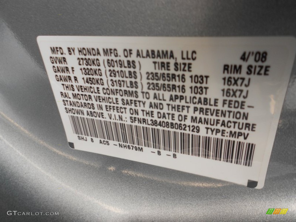 Honda Odyssey Paint Code Nh679m