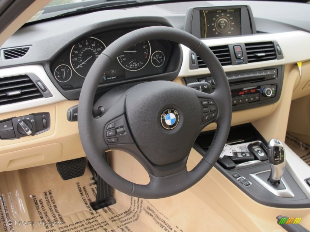 2012 BMW 3 Series 328i Sedan Beige Steering Wheel Photo #66788816