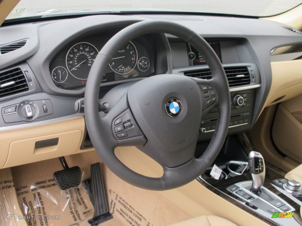 2013 BMW X3 xDrive 28i Beige Steering Wheel Photo #66788894