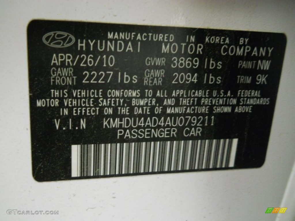 2010 Elantra Color Code NW for Nordic White Photo #66805258