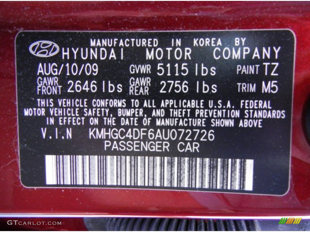 2010 Genesis Color Code TZ for Cabernet Red Pearl Photo #66821180