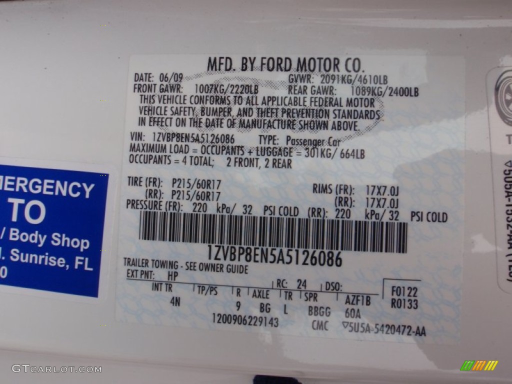 2010 Mustang Color Code HP for Performance White Photo #66821693