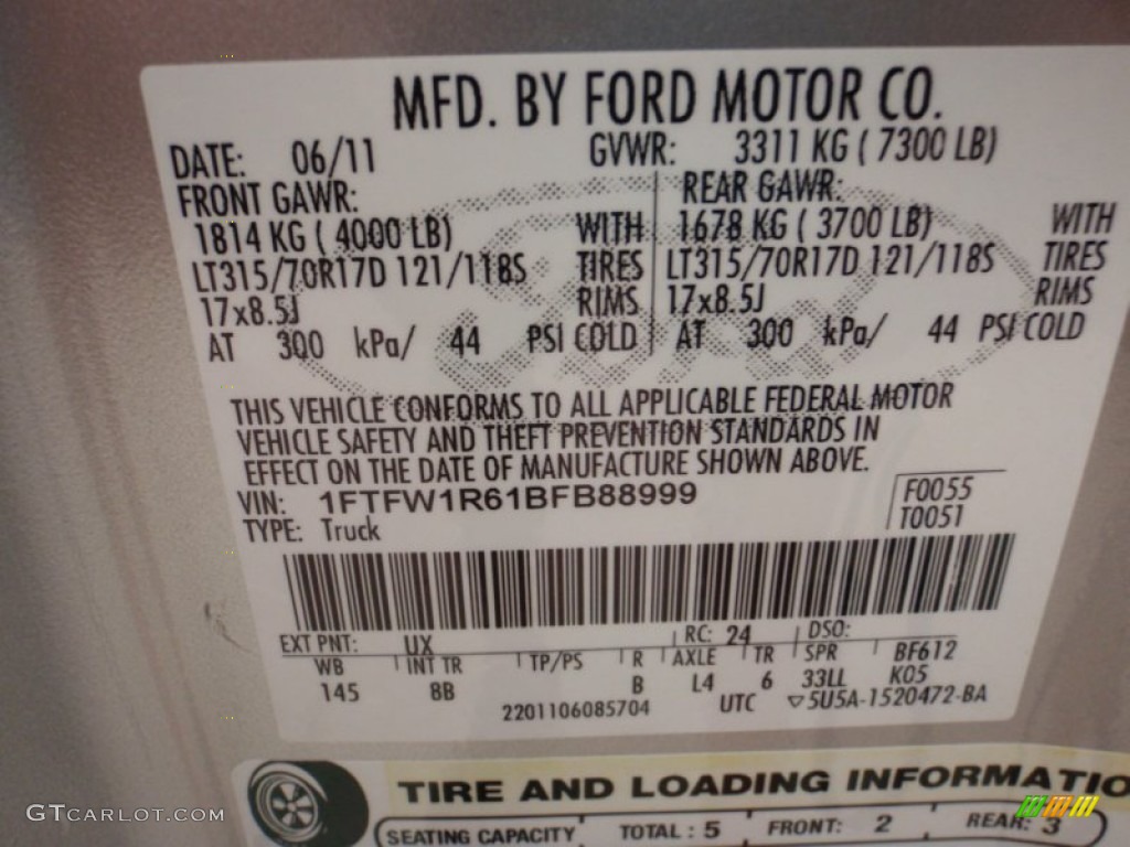 2011 F150 Color Code UX for Ingot Silver Metallic Photo #66822050