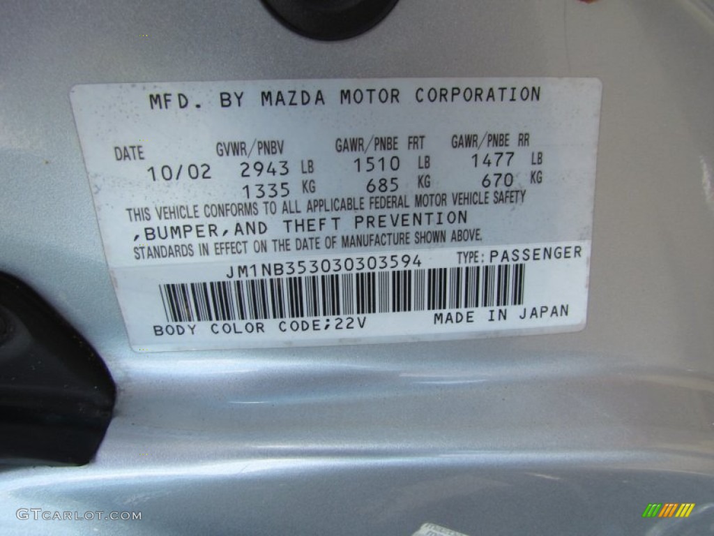 2003 MX-5 Miata Color Code 22V for Sunlight Silver Metallic Photo #66831512