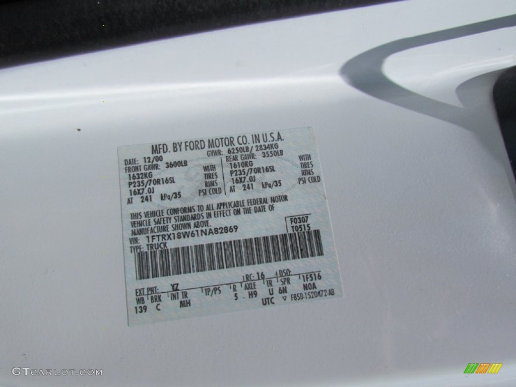 2001 F150 Color Code YZ for Oxford White Photo #66832853