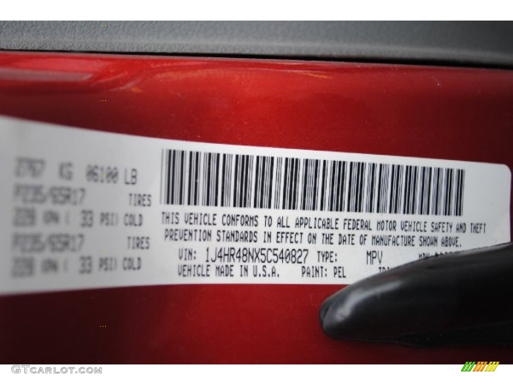 2005 Grand Cherokee Color Code PEL for Inferno Red Crystal Pearl Photo #66834971
