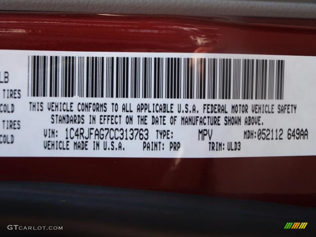 2012 Grand Cherokee Color Code PRP for Deep Cherry Red Crystal Pearl Photo #66840131