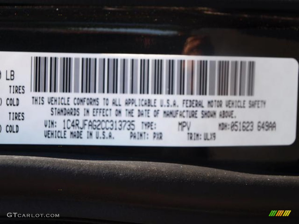 2012 Grand Cherokee Color Code PXR for Brilliant Black Crystal Pearl Photo #66840200