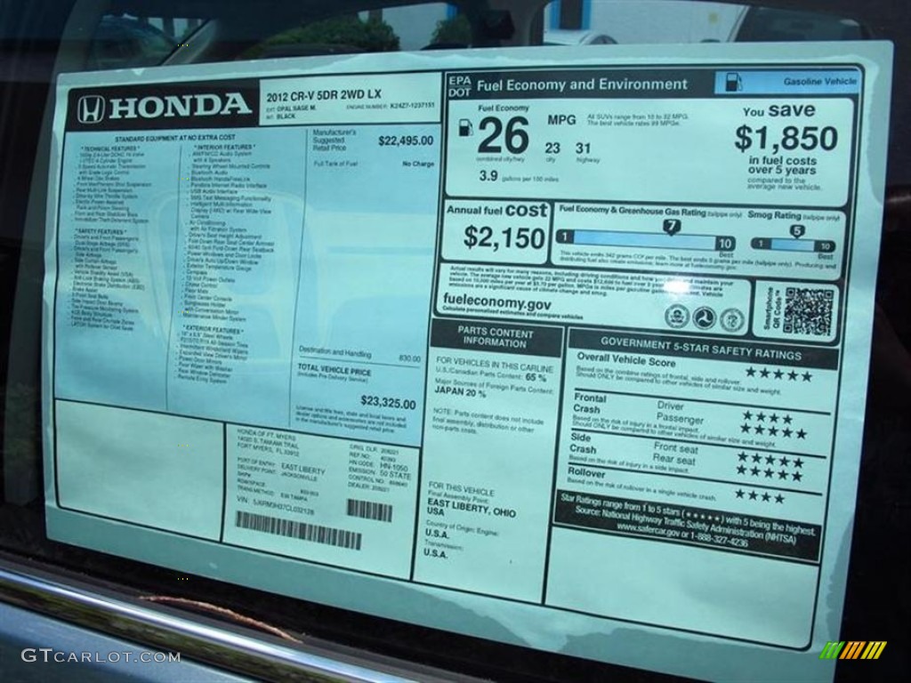 2012 Honda CR-V LX Window Sticker Photo #66844928