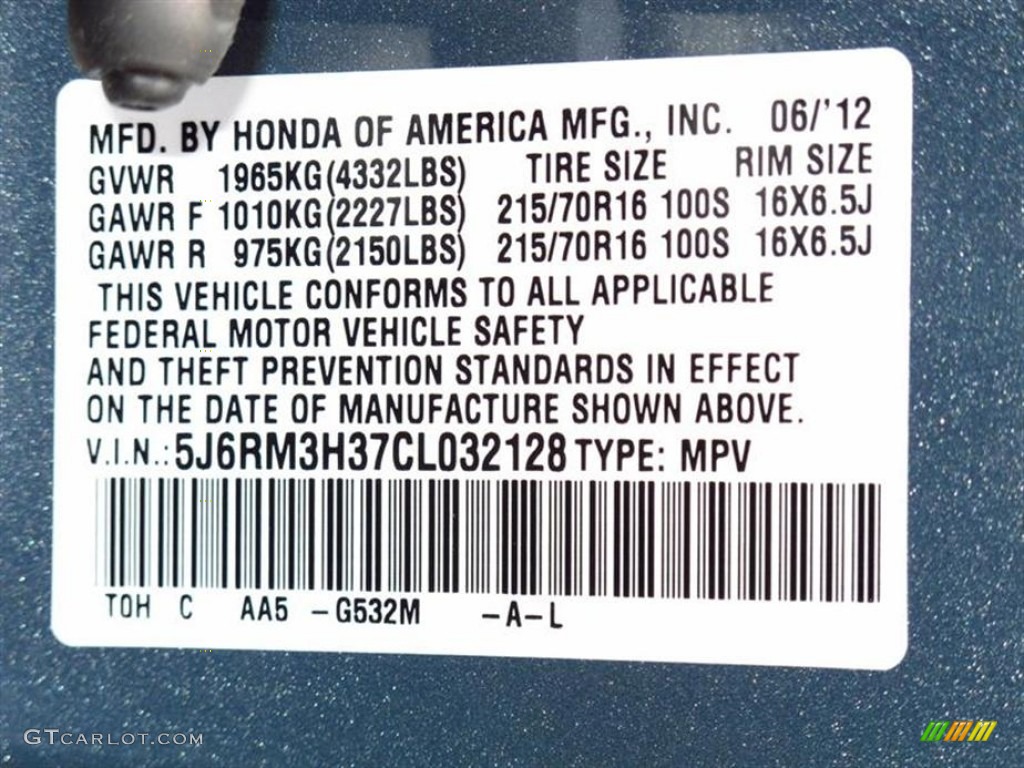 2012 CR-V Color Code G532M for Opal Sage Metallic Photo #66844940