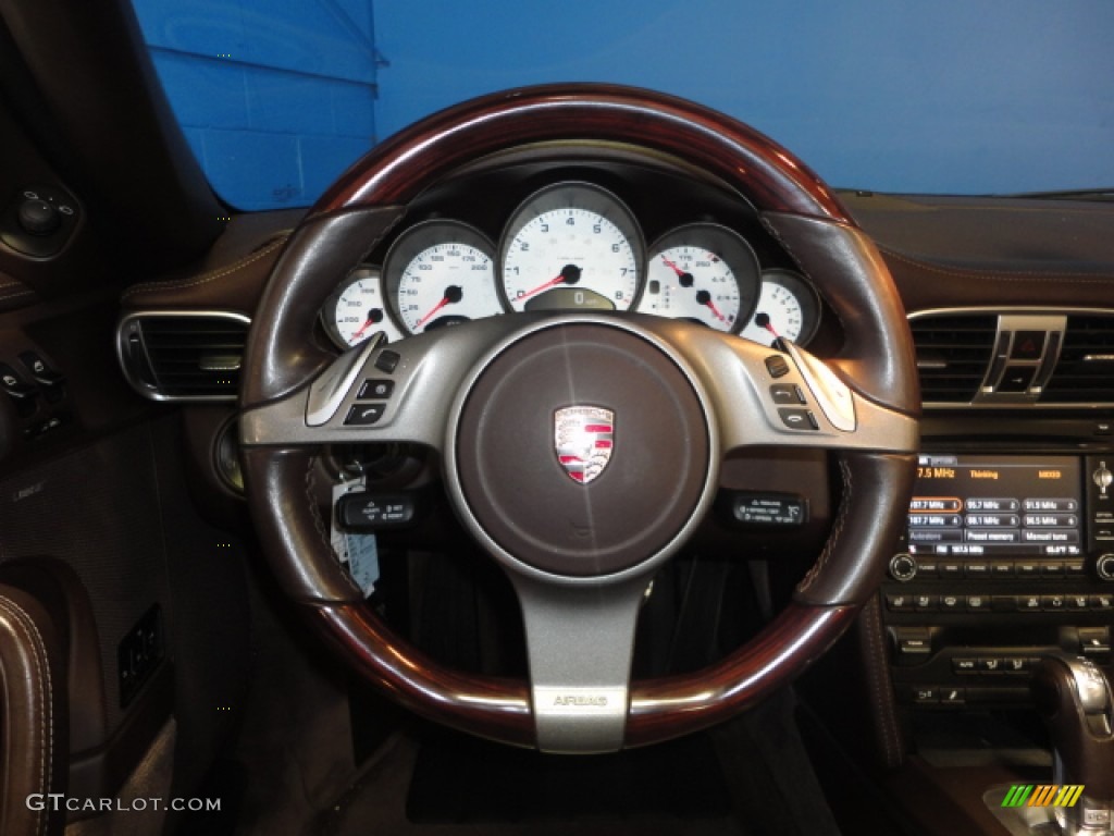 2009 Porsche 911 Carrera S Cabriolet Cocoa Natural Leather Steering Wheel Photo #66845597