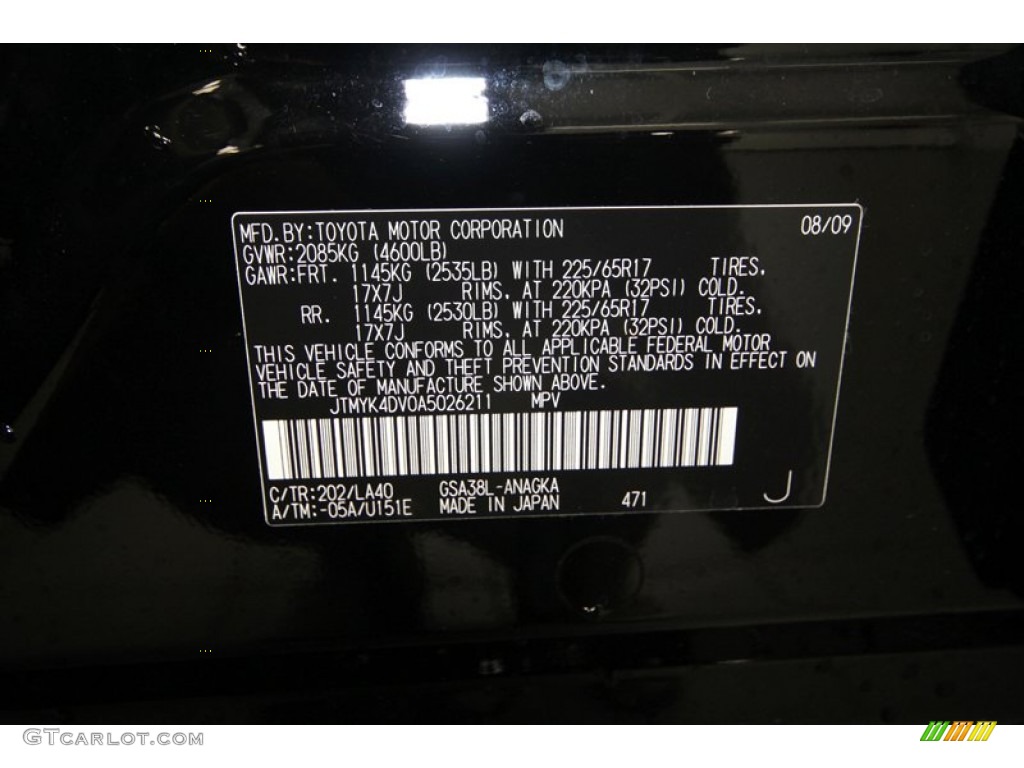 2010 Toyota RAV4 Limited V6 Color Code Photos